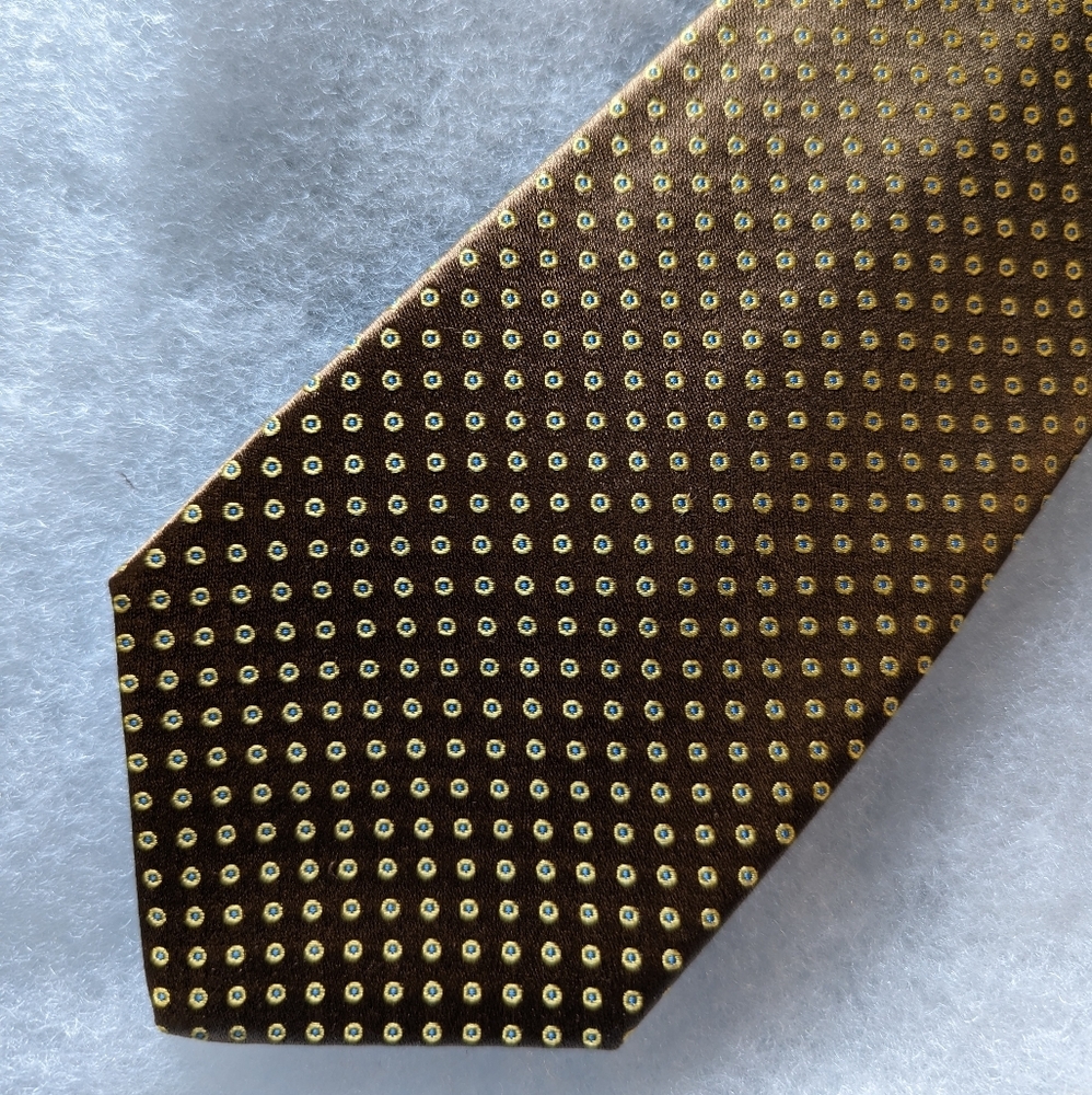 Kiton 7-Fold Brown Small Blue Yellow Circles Tie
